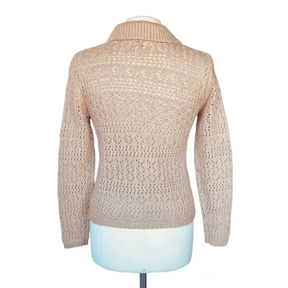 Joie Cardigan Sweater Brown Long Sleeve Collar Open Knit Crochet Women’s Size S - Picture 5 of 5